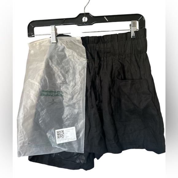 Paper Bag Waist Drawstring Multiple Pockets Curved Hem Casual Linen-Blend Short - Picture 16 of 16